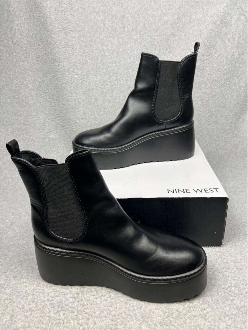 Y2K Nine West Chunky Sole Toe Pull On Chelsea Ankle Boots 10 90s Goth Baddie